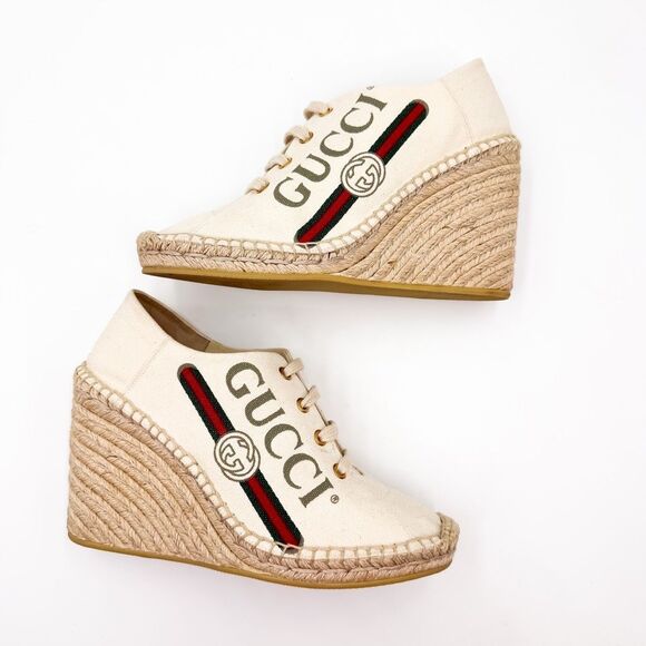 Gucci GG Logo Web Stripe Canvas Wedge Espadrille EU 39 US 9 - Picture 5 of 9